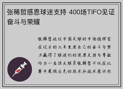 张稀哲感恩球迷支持 400场TIFO见证奋斗与荣耀